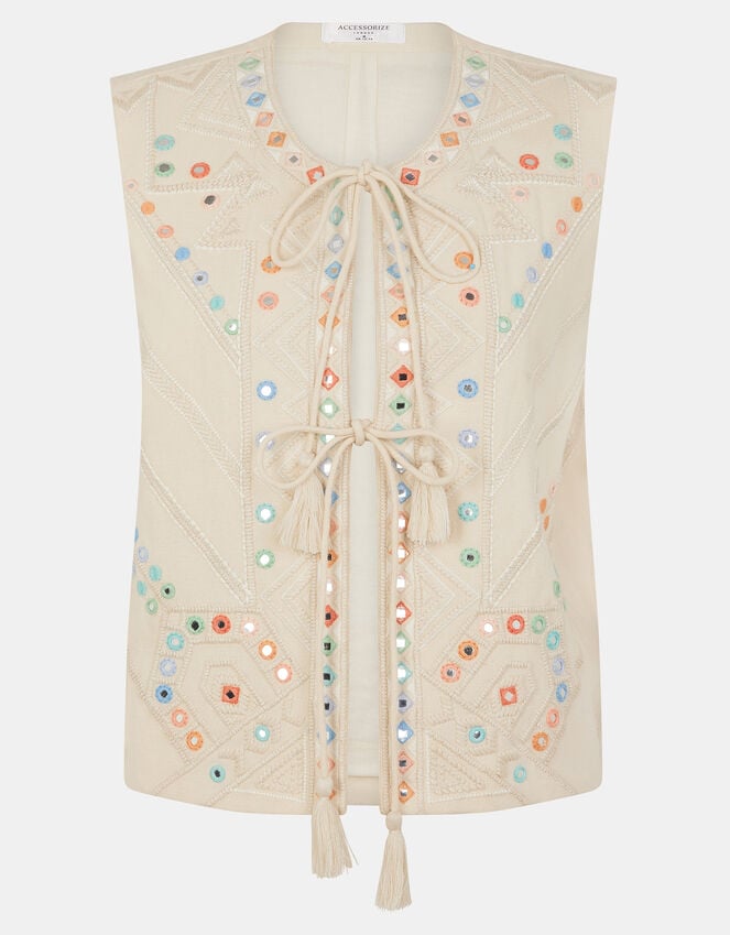 Accessorize Mirror Embroidered Waistcoat Natural