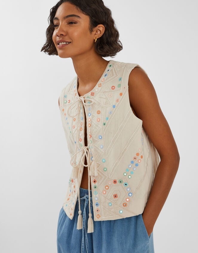 accessorize Mirror Embroidered Waistcoat Natural