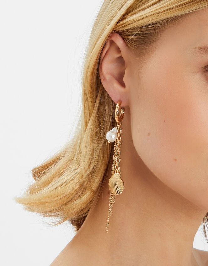 Accessorize Ocean Charm Hoop Drop Earrings Gold