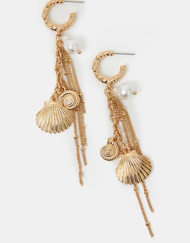 accessorize Ocean Charm Hoop Drop Earrings Gold