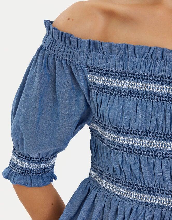 Accessorize Off-The-Shoulder Smocked Top Blue