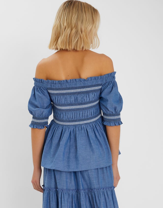 Accessorize Off-The-Shoulder Smocked Top Blue