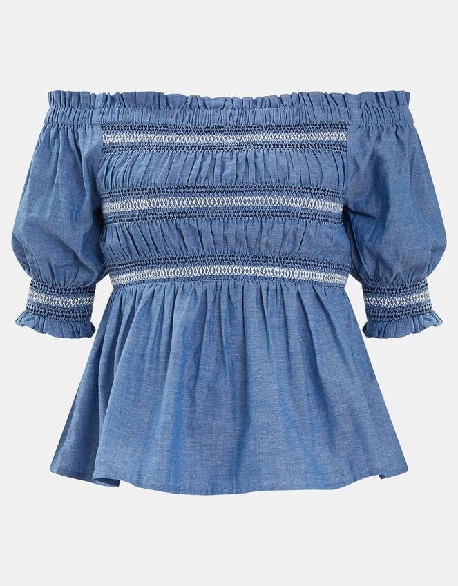 Accessorize Off-The-Shoulder Smocked Top Blue