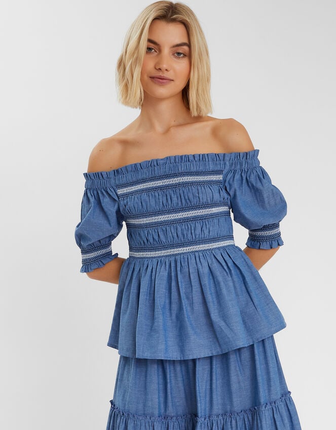 accessorize Off-The-Shoulder Smocked Top Blue