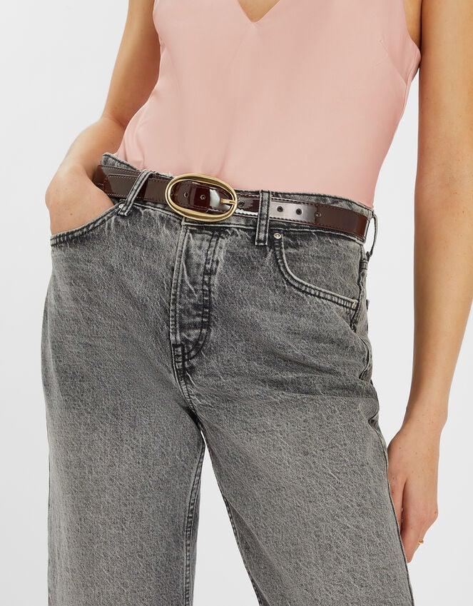 Accessorize Oval Buckle Patent Belt Red