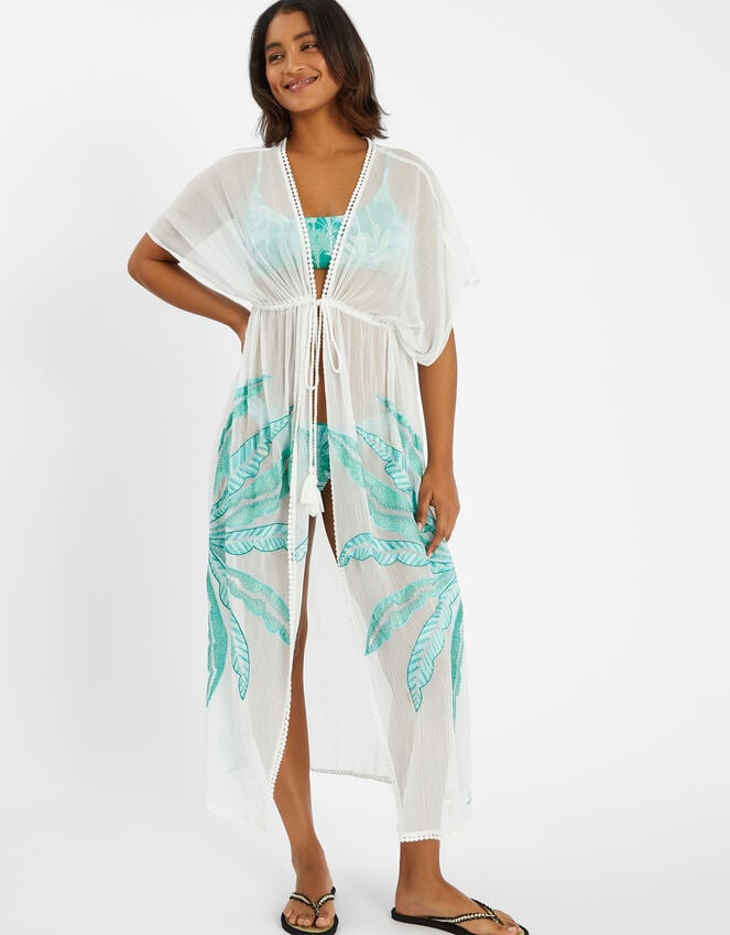 accessorize Palm Embroidered Kaftan Ivory