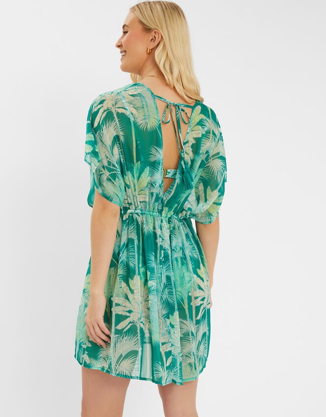 Accessorize Palm Print Chiffon Mini Kaftan Green