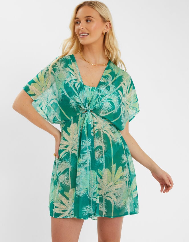 accessorize Palm Print Chiffon Mini Kaftan Green