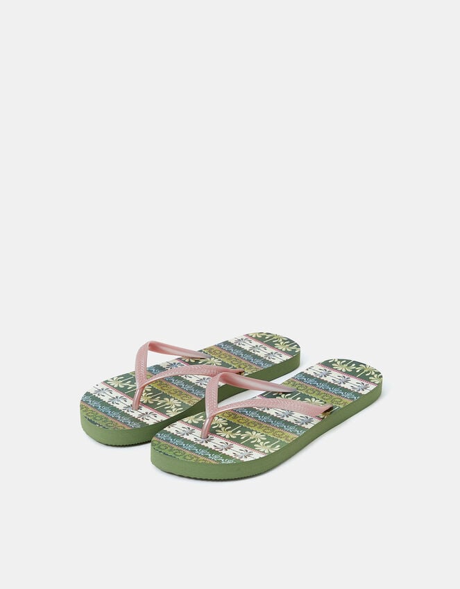 accessorize Palm Print Flip Flops Green