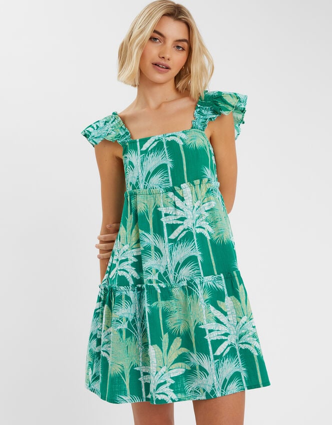 accessorize Palm Print Frill Sundress Green