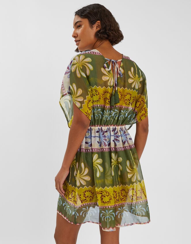 Accessorize Palm Print Mini Kaftan Dress Green