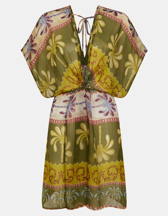 Accessorize Palm Print Mini Kaftan Dress Green