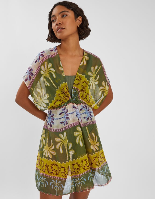 accessorize Palm Print Mini Kaftan Dress Green