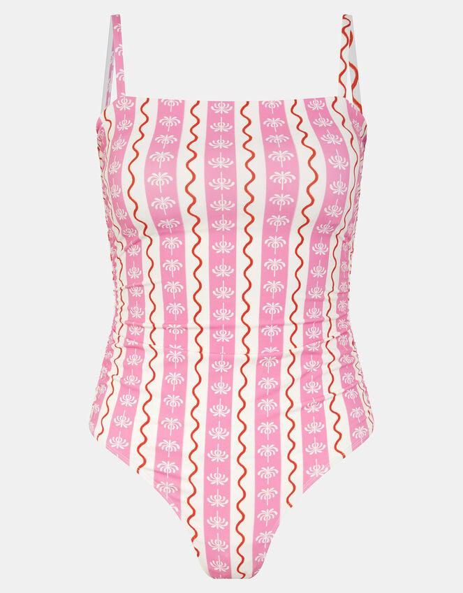 Accessorize Palm Print Stripe Swimsuit Ivory