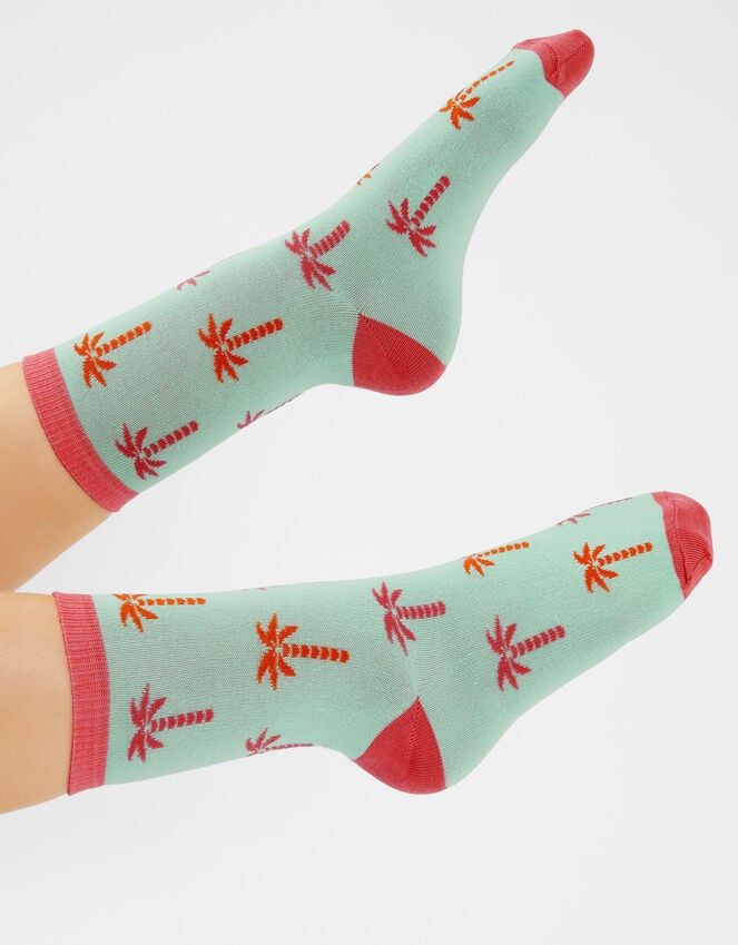 Accessorize Palm Tree Socks Light Green