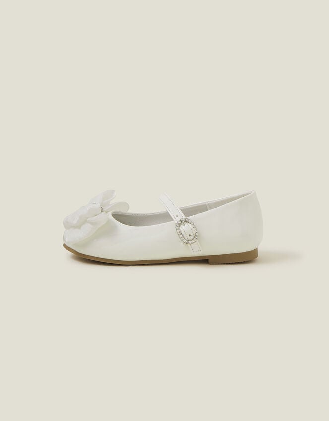 Accessorize Patent Bow Ballerina Shoes Ivory
