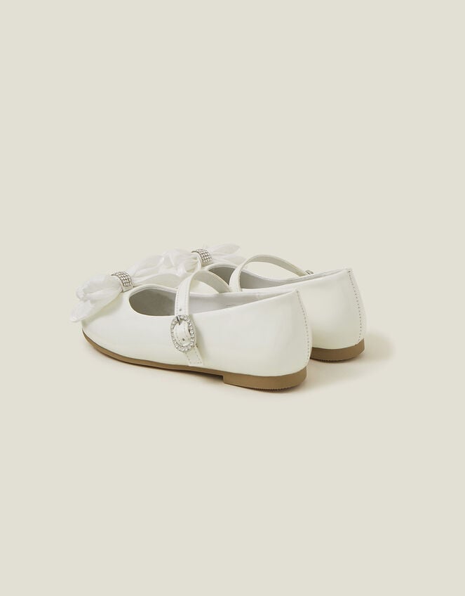 Accessorize Patent Bow Ballerina Shoes Ivory