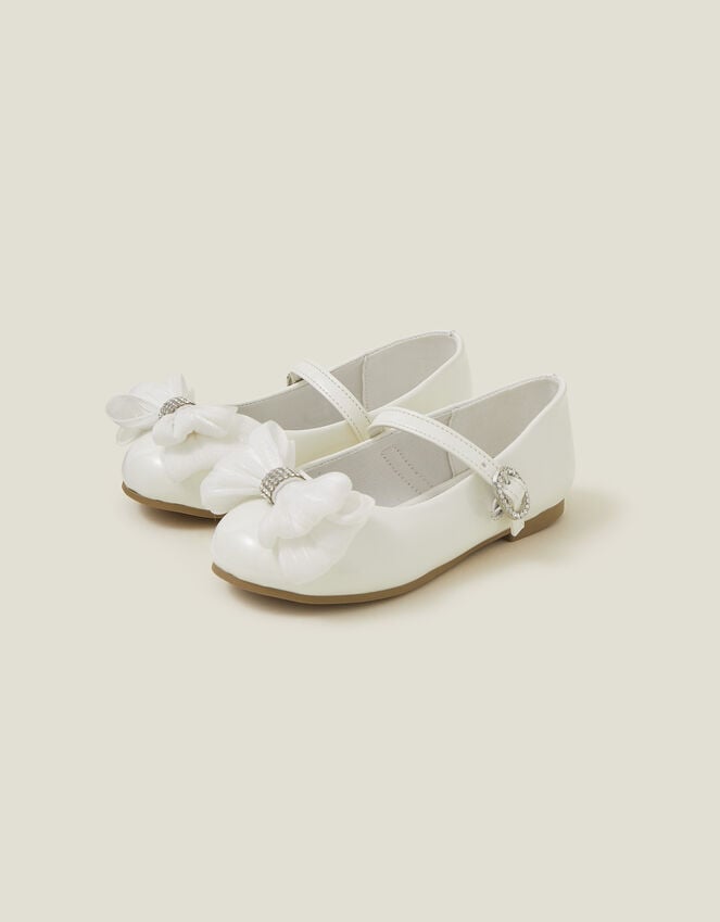 accessorize Patent Bow Ballerina Shoes Ivory