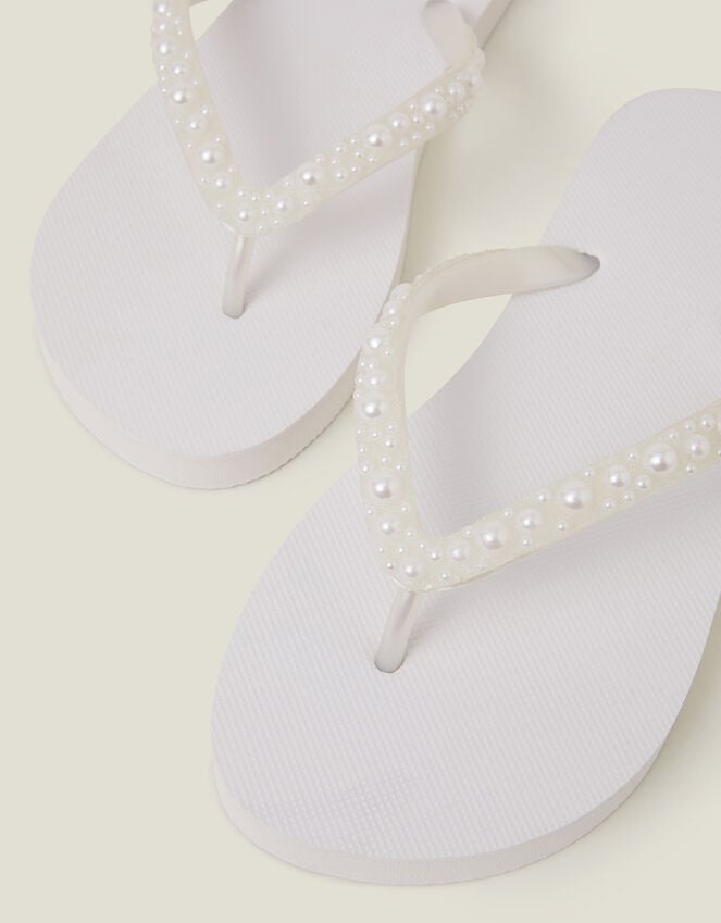 Accessorize Pearl Embellished Flip Flops White