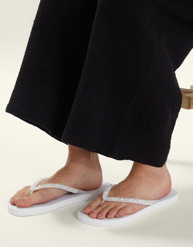 Accessorize Pearl Embellished Flip Flops White