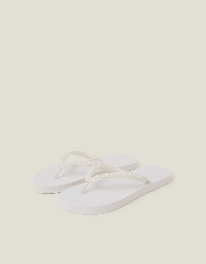 accessorize Pearl Embellished Flip Flops White