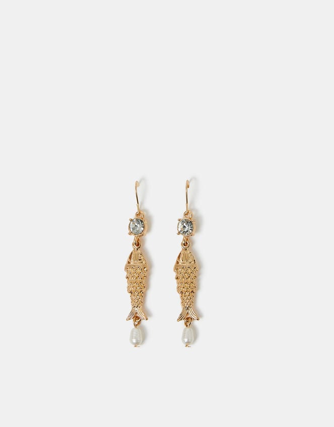 Accessorize Pearl Fish Drop Earrings Gold