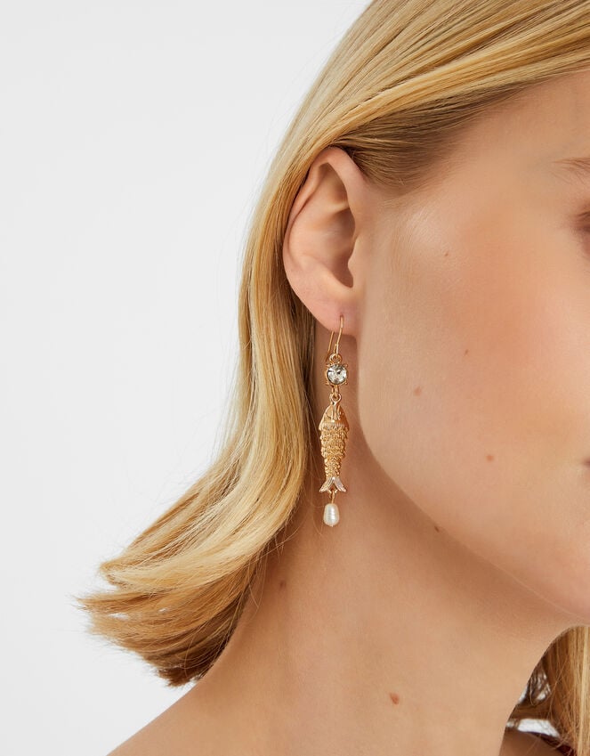 Accessorize Pearl Fish Drop Earrings Gold