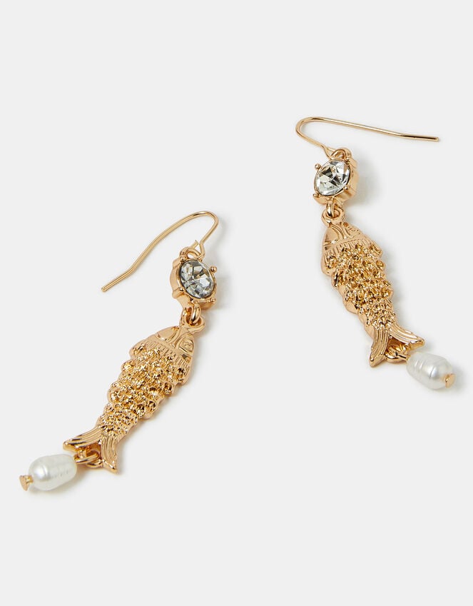accessorize Pearl Fish Drop Earrings Gold