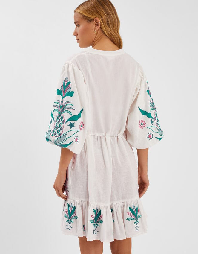 Accessorize Pineapple Embroidered Mini Dress White