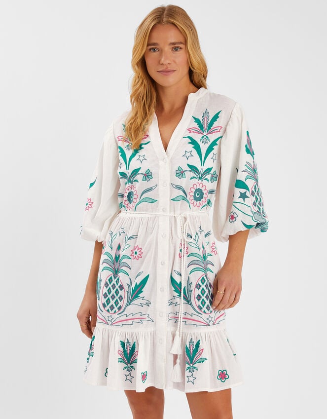 accessorize Pineapple Embroidered Mini Dress White