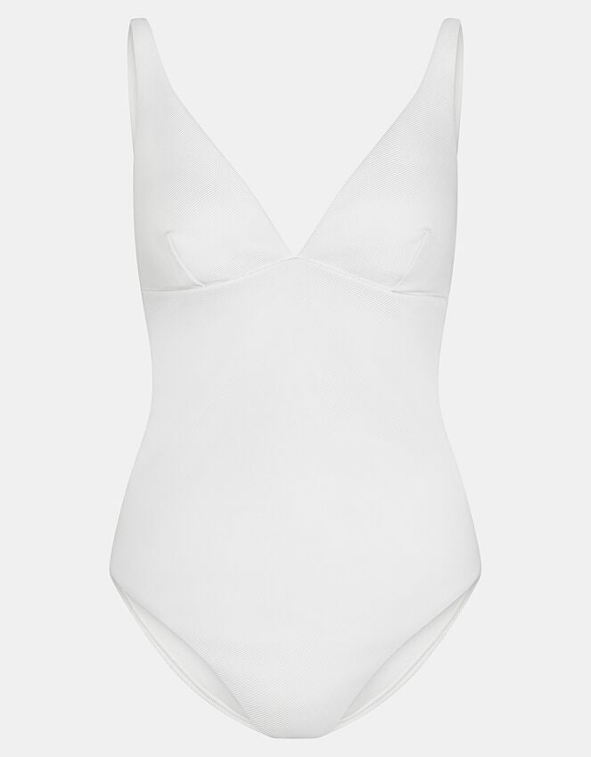 Accessorize Plunge Ribbed Shaping Swimsuit Ivory