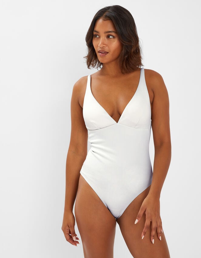 accessorize Plunge Ribbed Shaping Swimsuit Ivory
