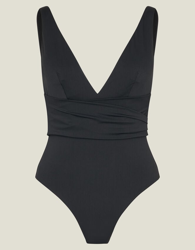 Accessorize Plunge Wrap Shaping Swimsuit Black