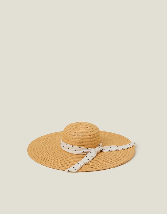 Accessorize Polka Dot Bow Floppy Straw Hat