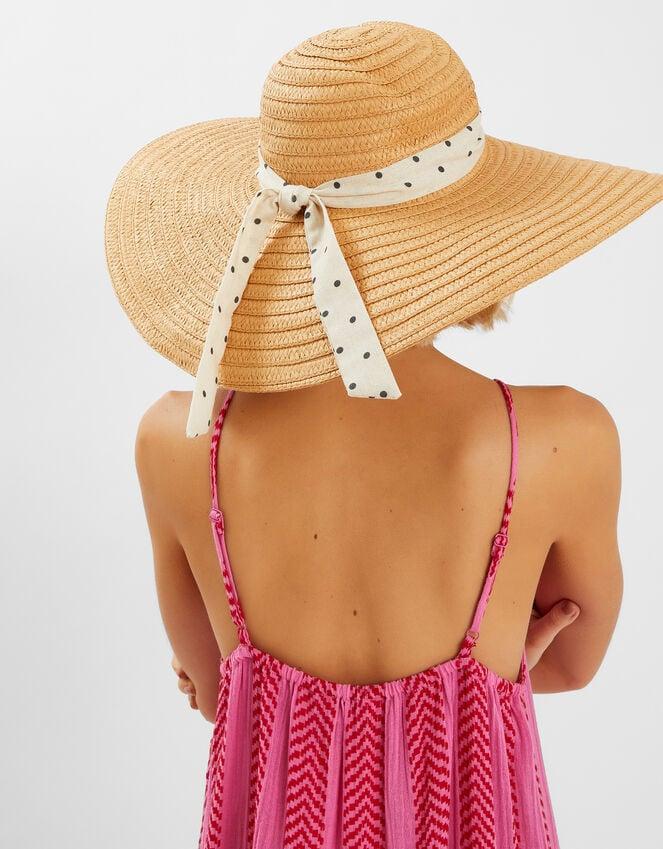 Accessorize Polka Dot Bow Floppy Straw Hat