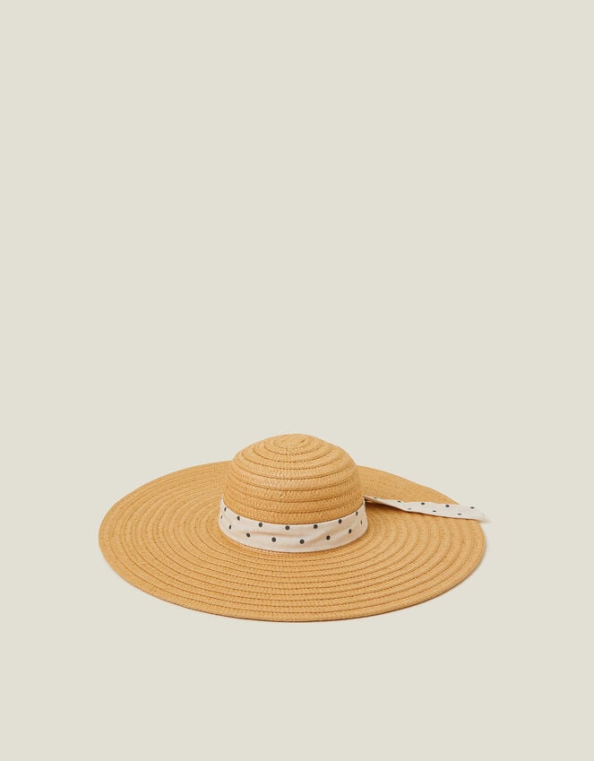 accessorize Polka Dot Bow Floppy Straw Hat