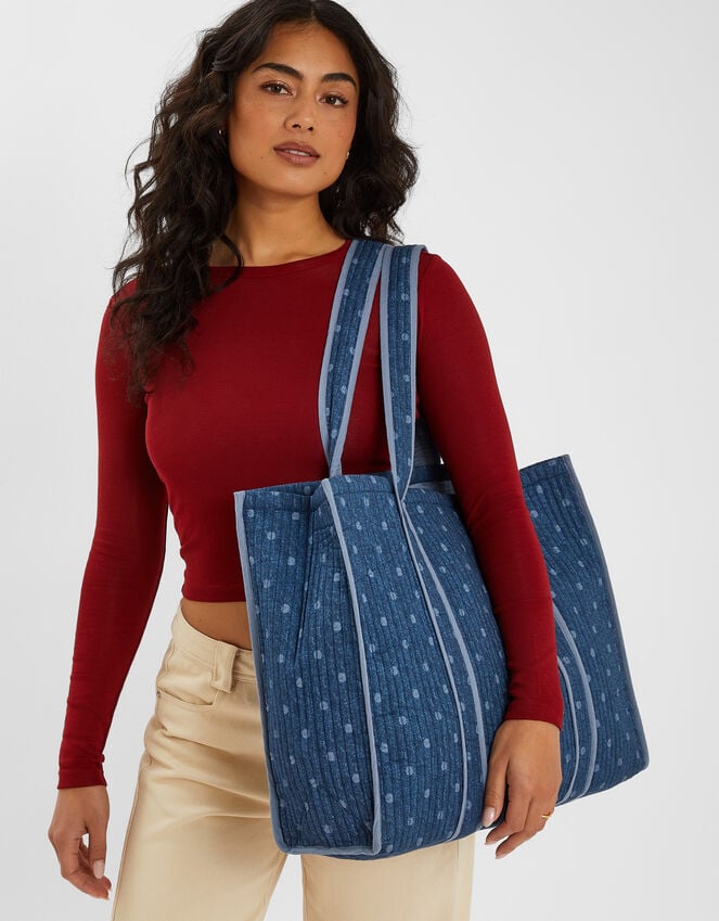 accessorize Polka Dot Denim Shopper Bag