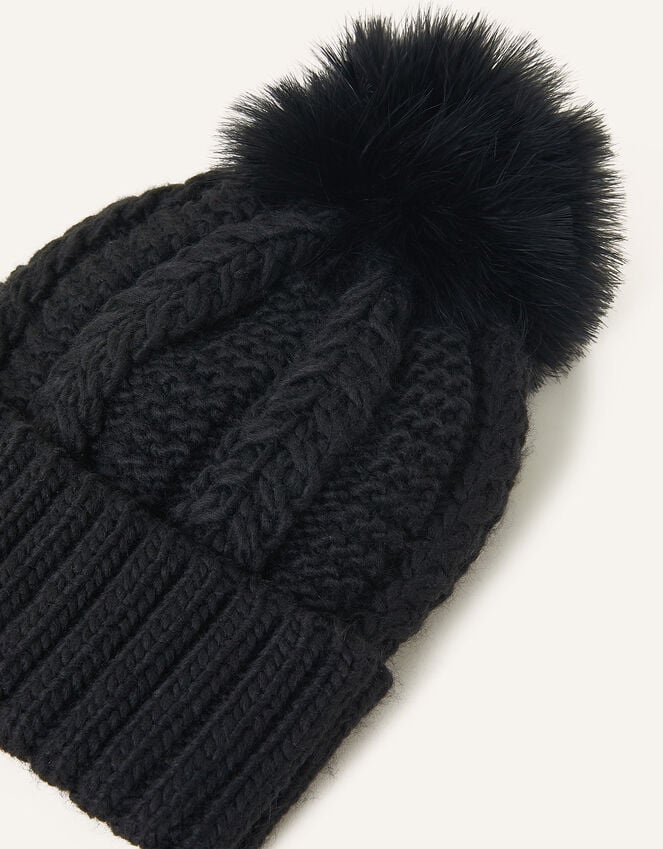 Accessorize Pom-Pom Beanie Hat Black
