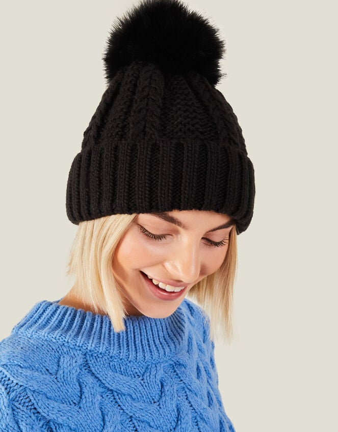 Accessorize Pom-Pom Beanie Hat Black