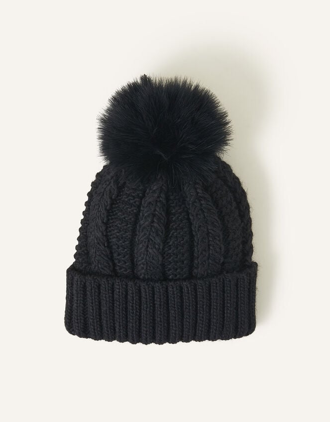 accessorize Pom-Pom Beanie Hat Black