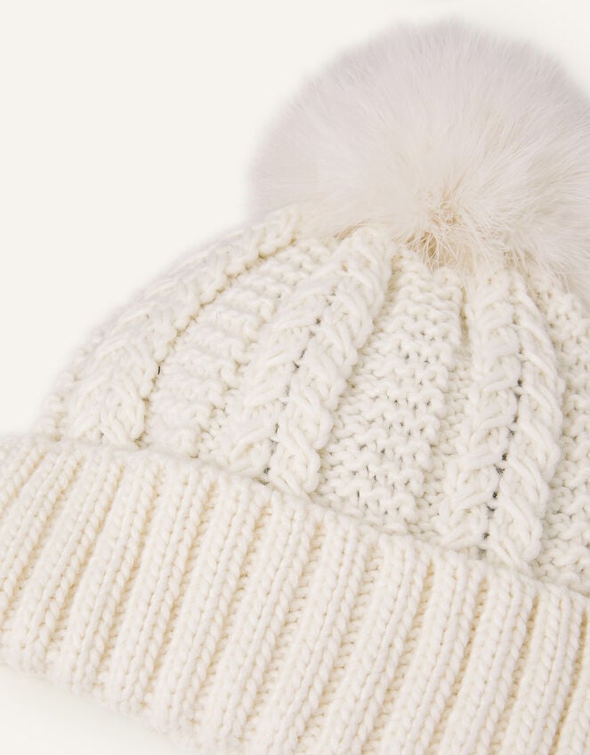 Accessorize Pom-Pom Beanie Hat Cream