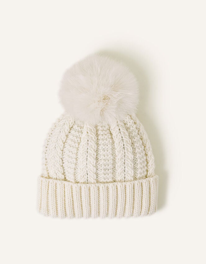 accessorize Pom-Pom Beanie Hat Cream