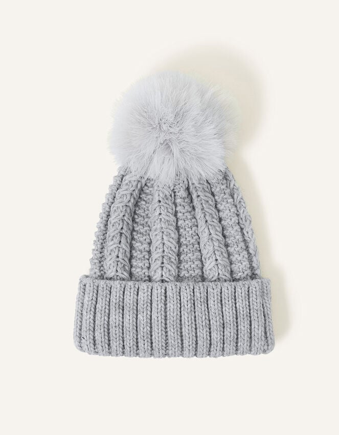 Accessorize Pom-Pom Beanie Hat Grey