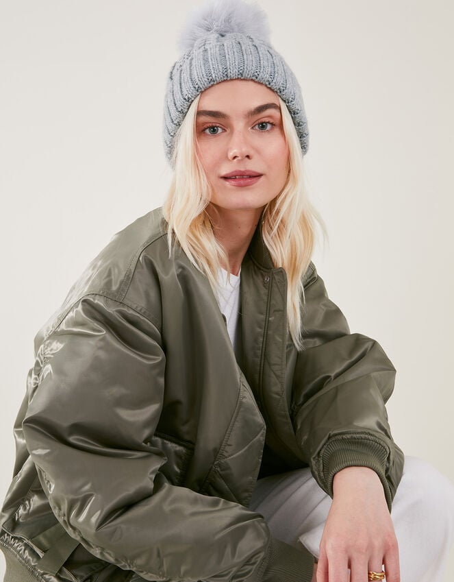 accessorize Pom-Pom Beanie Hat Grey