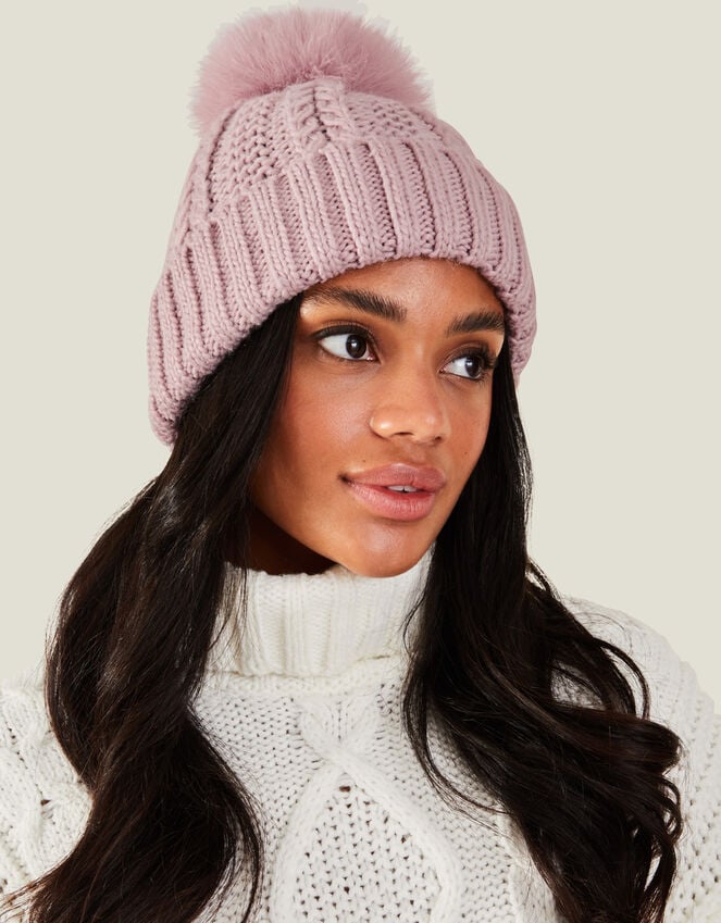 Accessorize Pom-Pom Beanie Hat Pink