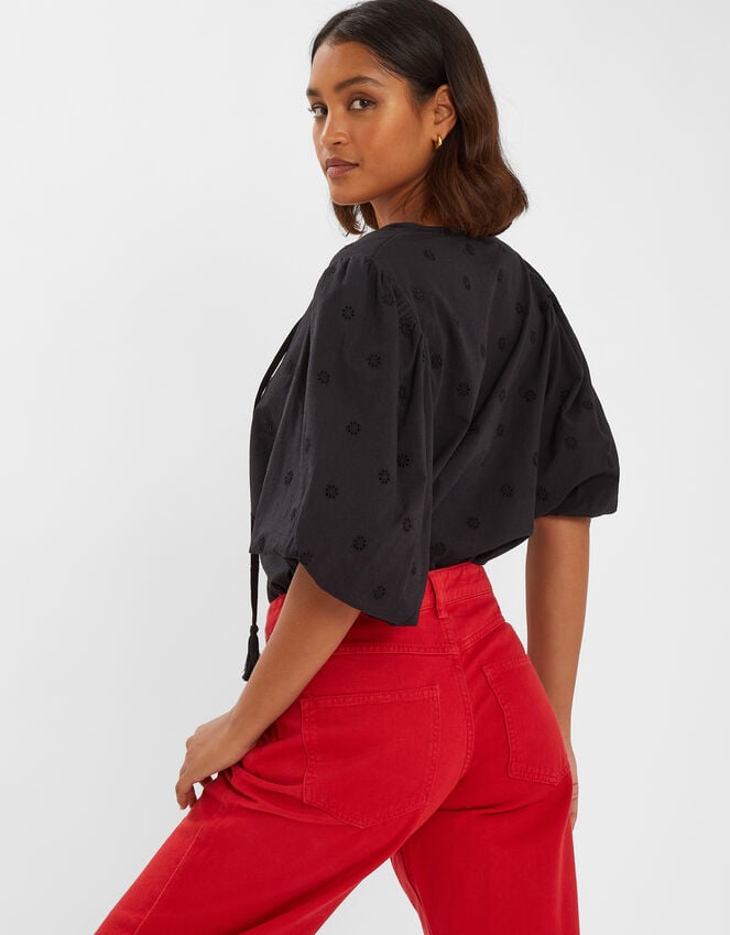 Accessorize Puff Sleeve Cotton Blouse Black