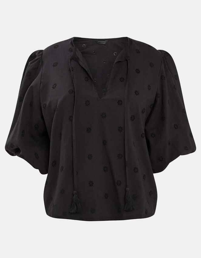Accessorize Puff Sleeve Cotton Blouse Black