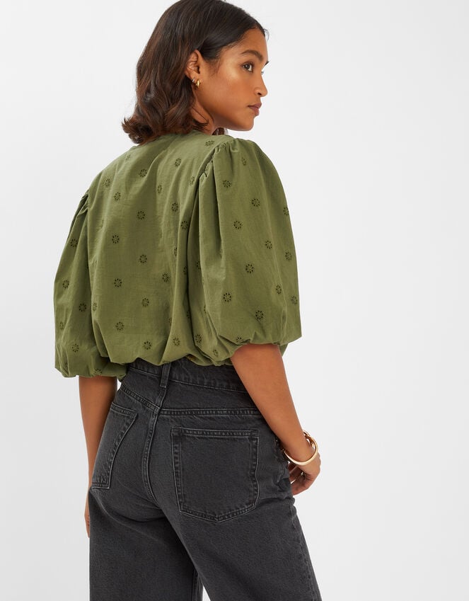 Accessorize Puff Sleeve Cotton Blouse Green