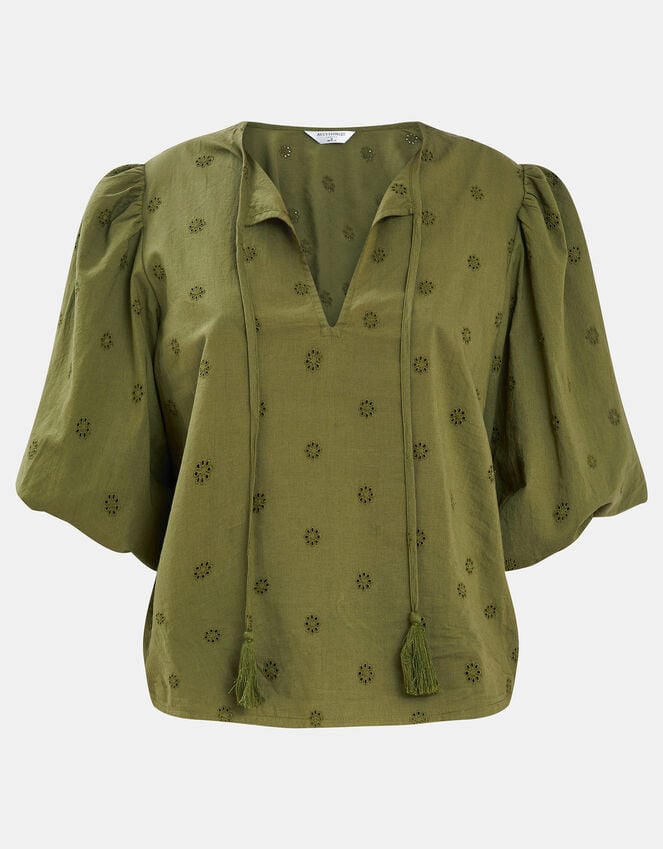 Accessorize Puff Sleeve Cotton Blouse Green