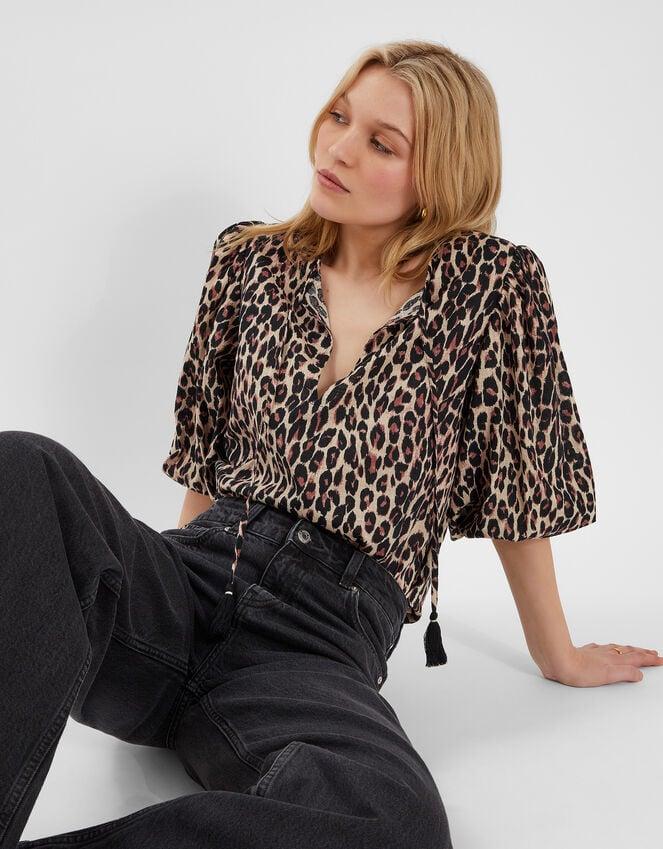 Accessorize Puff Sleeve Cotton Blouse Leopard